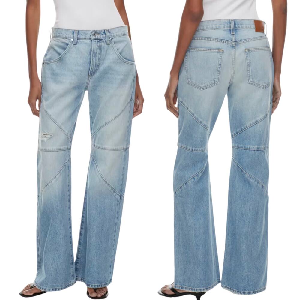 EB DENIM Bowie Flared Jeans Seamed Knee Detail Distressed Mid Rise Denim NEW 26